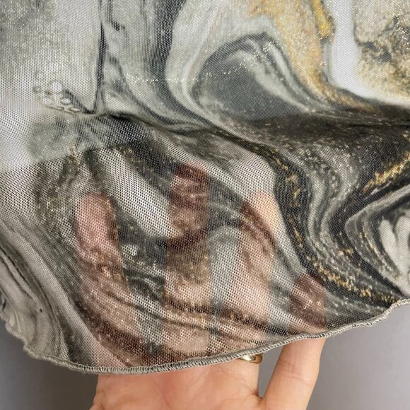 Amisu Sheer Top Marbled Print Gray Long Sleeve Mock Neck Clubbing Festival Woman - Picture 9 of 9